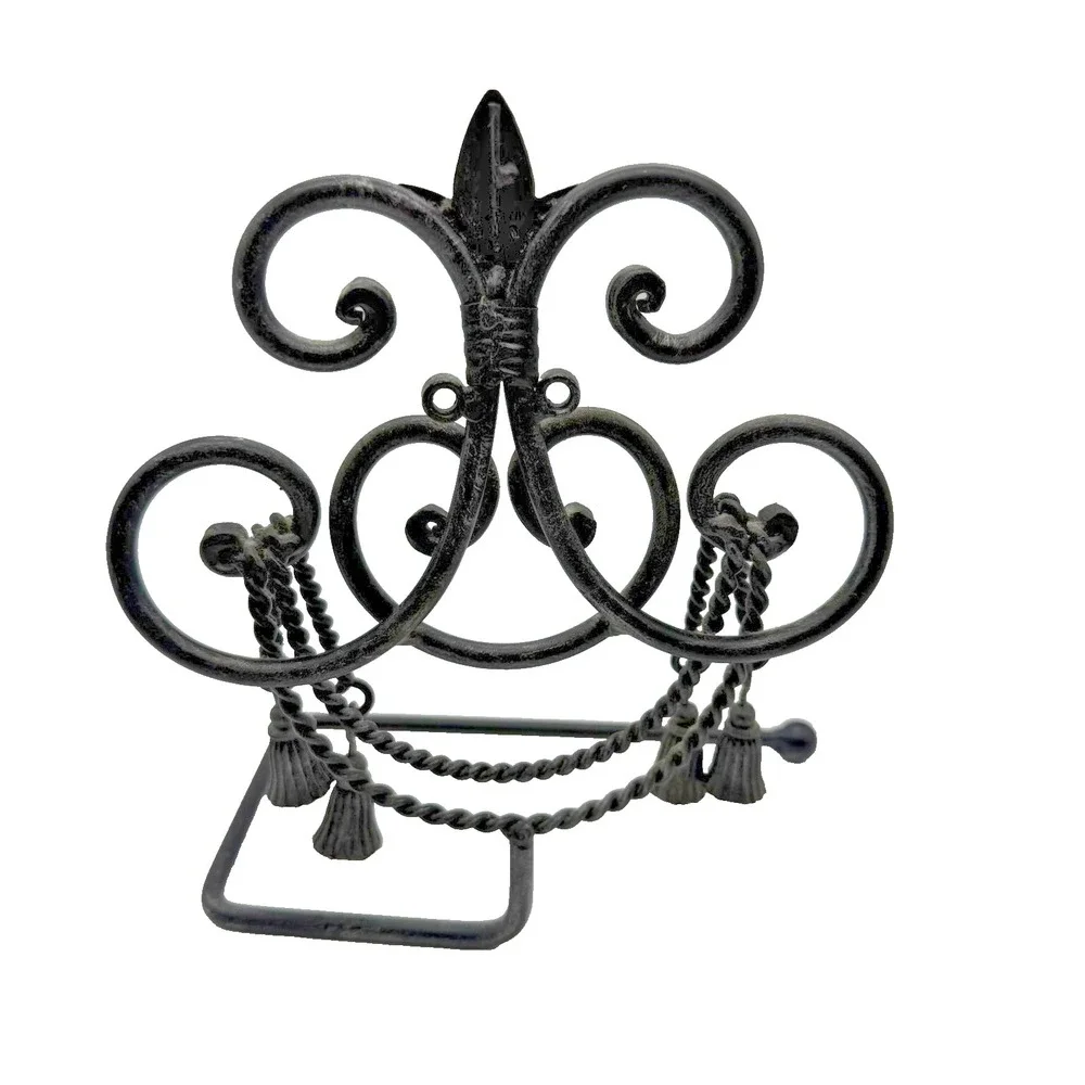 Decorative Metal Scroll Toilet Paper Holder Fleur De Lis Tassel Wall‎ Mount